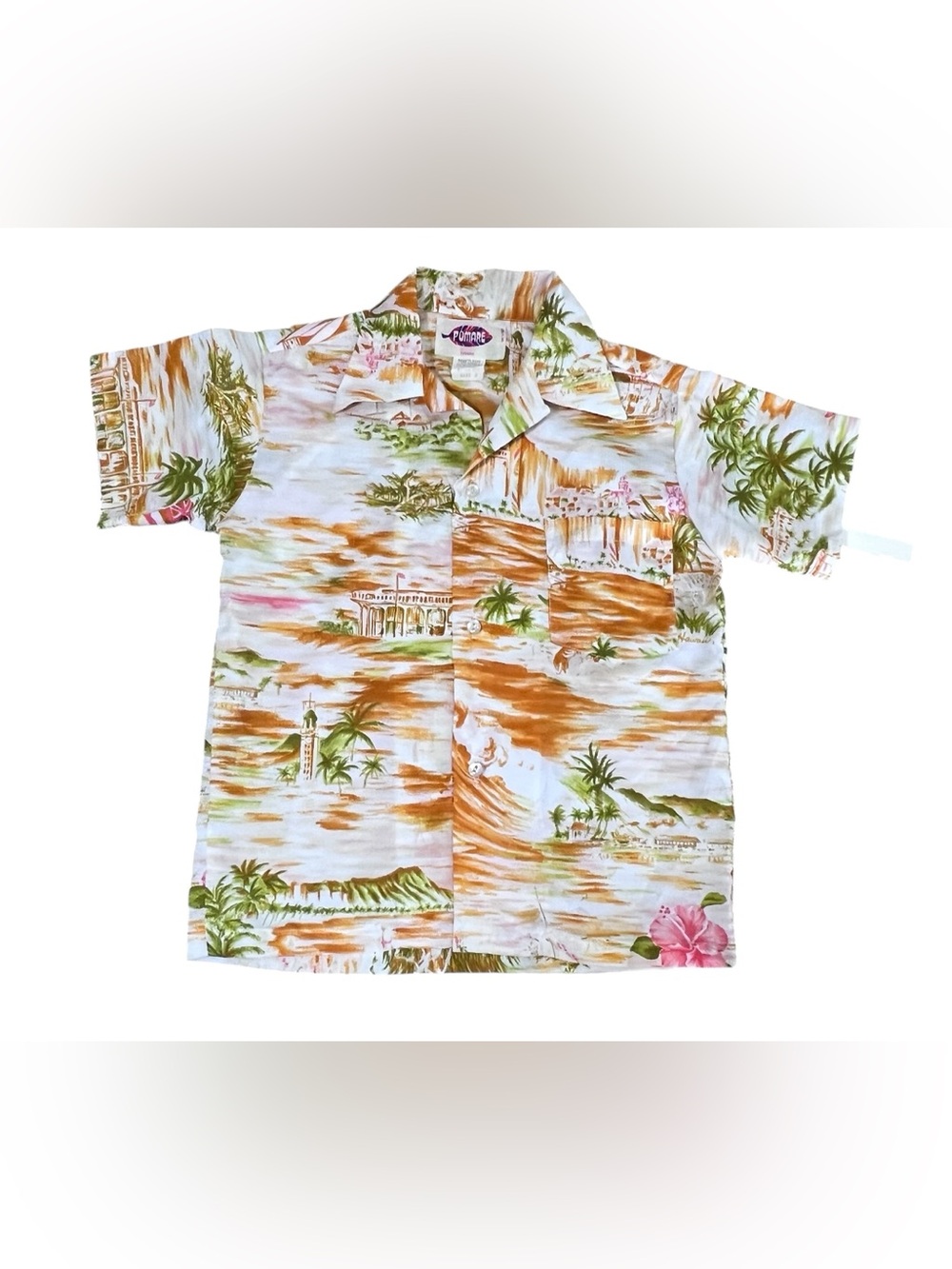 Vintage NWT Pomare Honolulu Youth 8 Aloha Hawaiian Shirt Surf Palm Beach mid 70s